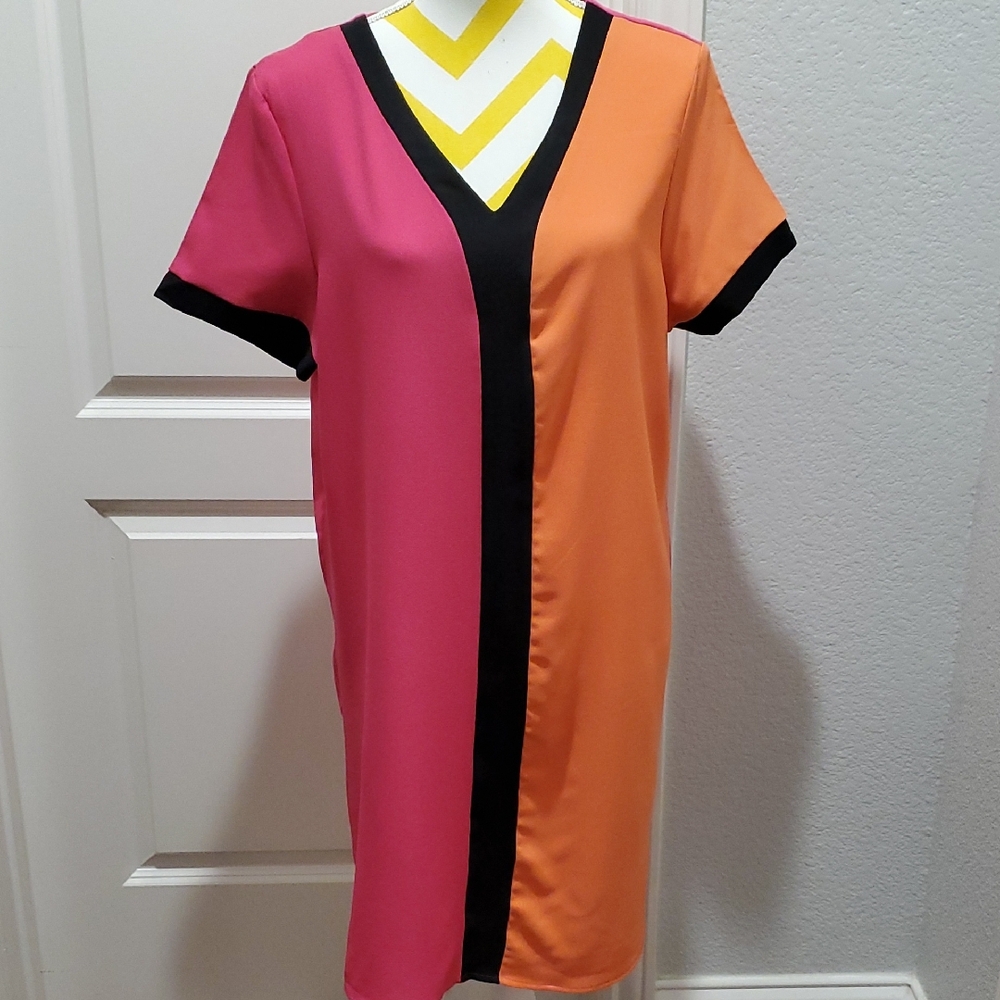 Colorblock Dress with Pink and Orange Panels Size X-Large